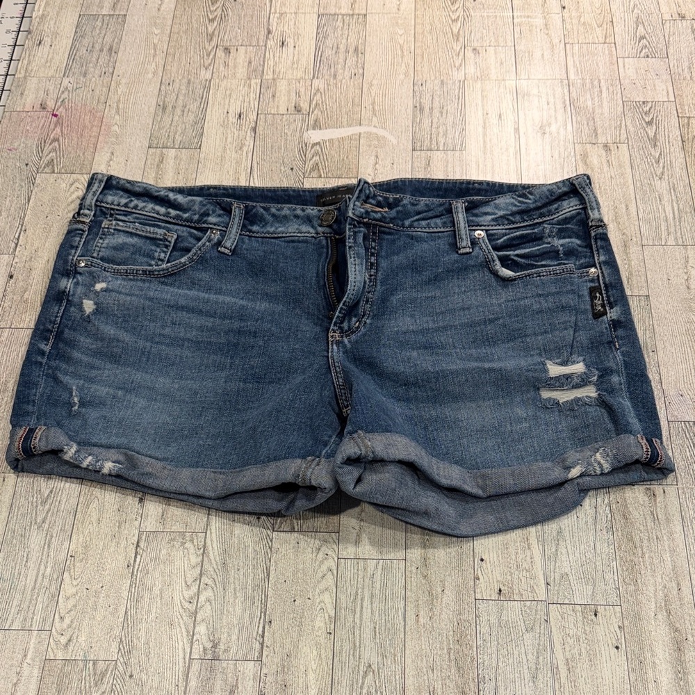 Silver Jeans Women's Distressed Rolled-Hem Denim Shorts - Blue